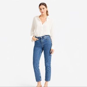 Stretch silk cream/ off white button down shirt